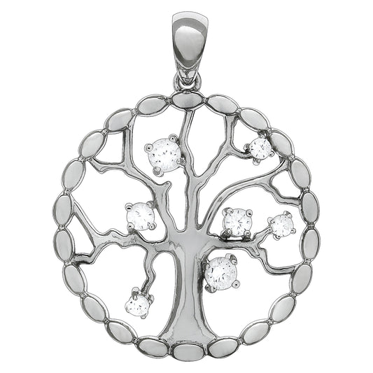 Anhänger 925/- Sterling Silber rhodiniert Lebensbaum Zirkonia