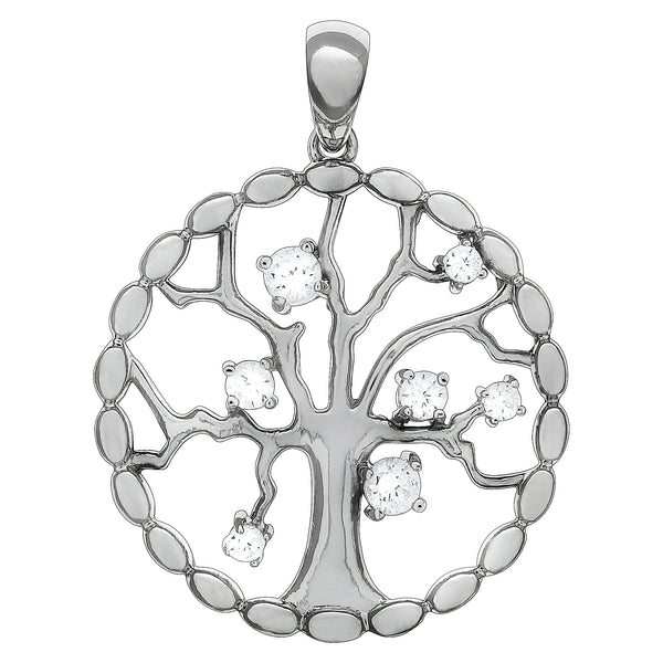 Anhänger 925/- Sterling Silber rhodiniert Lebensbaum Zirkonia