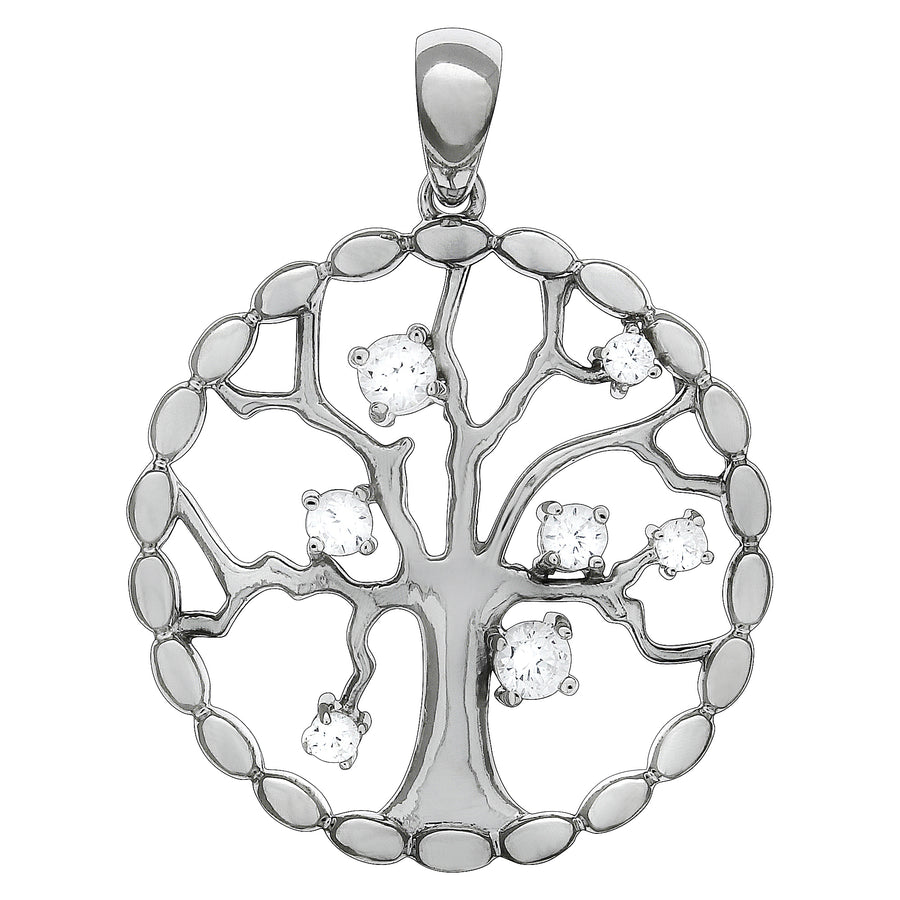 Anhänger 925/- Sterling Silber rhodiniert Lebensbaum Zirkonia