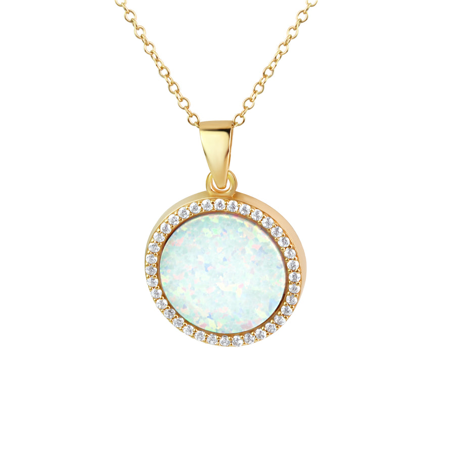 Anhänger mit Kette 925/- Sterling Silber vergoldet Opal und Zirkonia