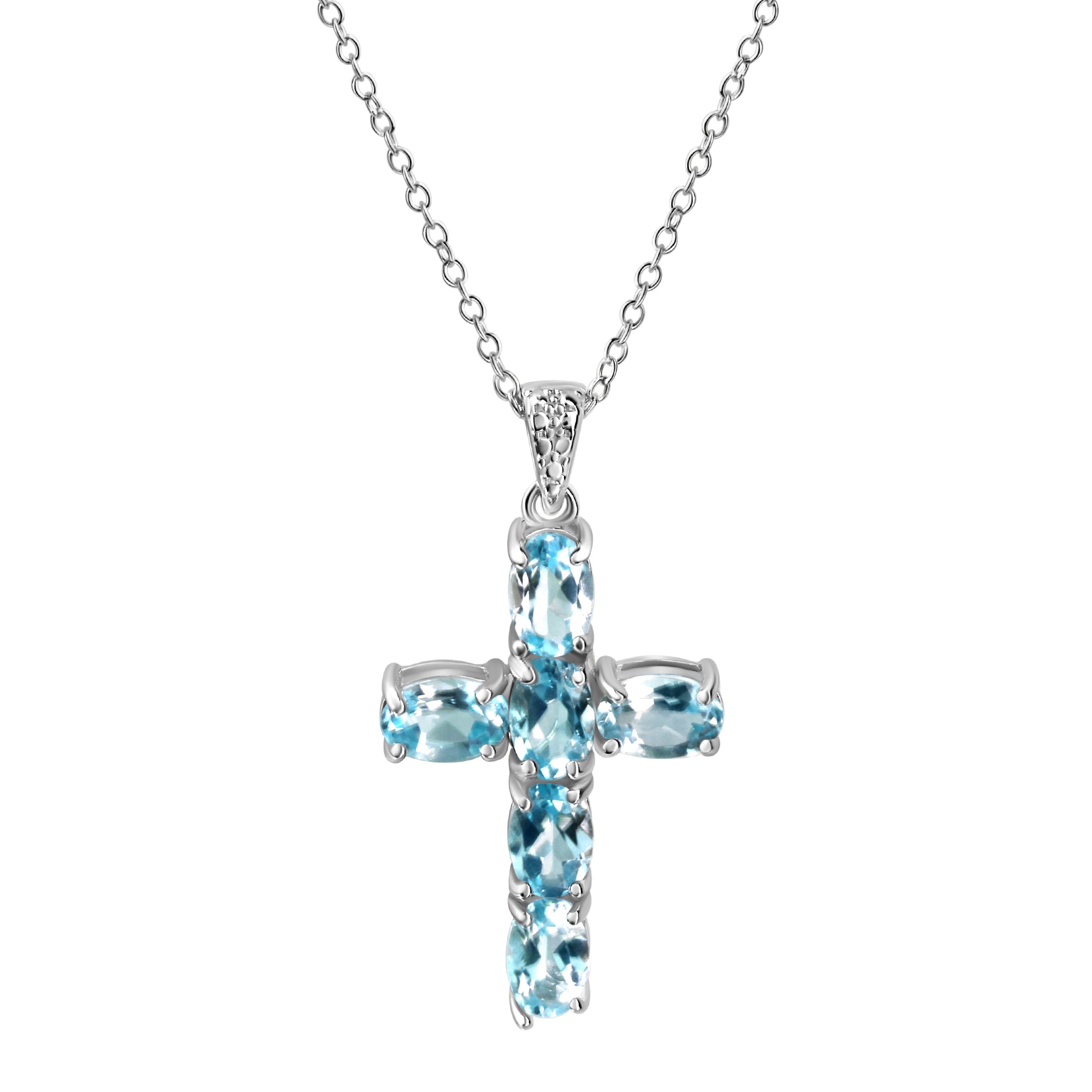 Anhänger mit Kette 925/- Sterling Silber rhodiniert Kreuz Blautopas