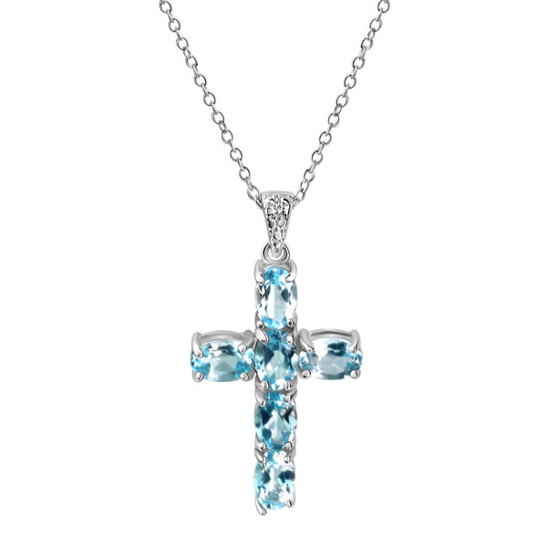 Anhänger mit Kette 925/- Sterling Silber rhodiniert Kreuz Blautopas