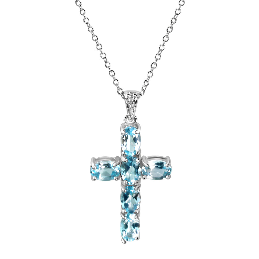 Anhänger mit Kette 925/- Sterling Silber rhodiniert Kreuz Blautopas