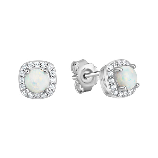 Ohrstecker 925/- Sterling Silber rhodiniert synth. Opal und Zirkonia