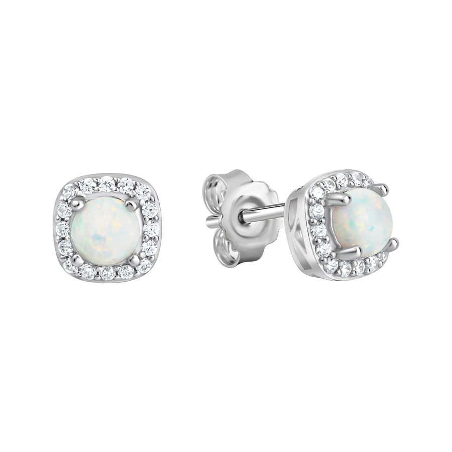 Ohrstecker 925/- Sterling Silber rhodiniert synth. Opal und Zirkonia