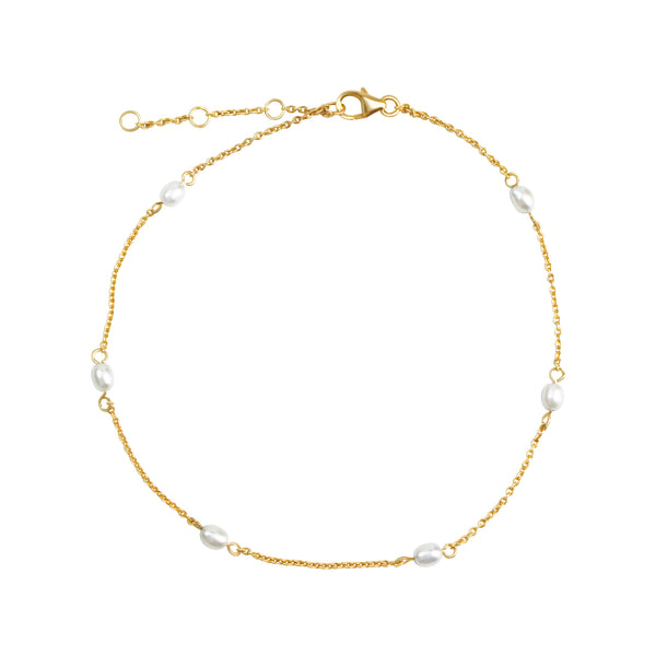 Fusskette 925/- Sterling Silber vergoldet Perlen