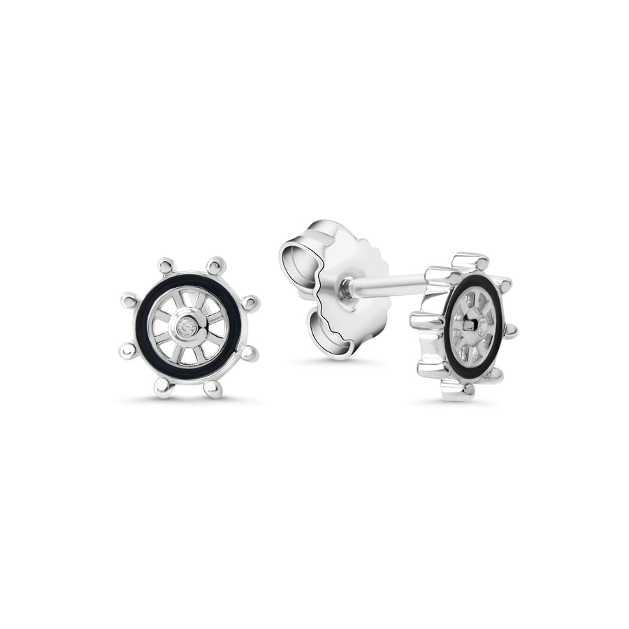 Ohrstecker 925/- Sterling Silber rhodiniert Steuerrad Lack schwarz