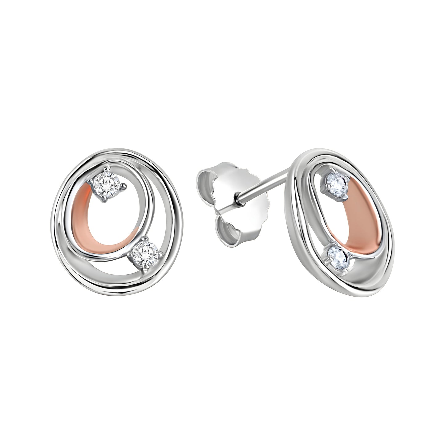 Ohrstecker 925/- Sterling Silber rhodiniert und rosé vergoldet Zirkonia