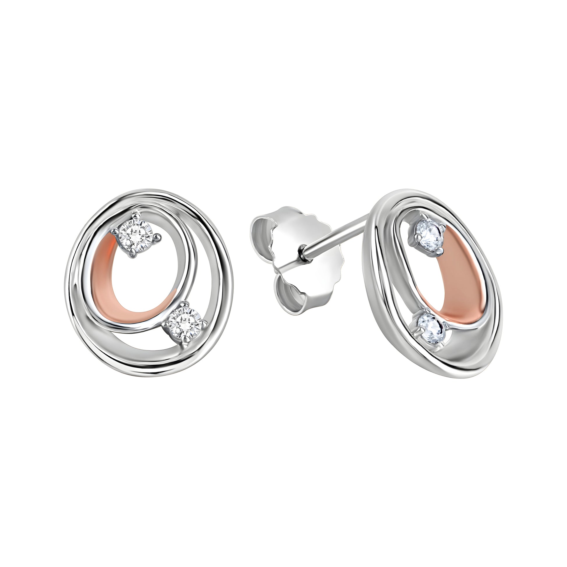 Ohrstecker 925/- Sterling Silber rhodiniert und rosé vergoldet Zirkonia