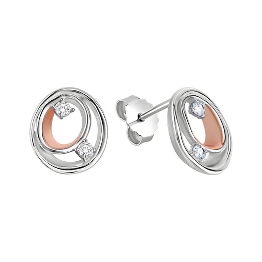 Ohrstecker 925/- Sterling Silber rhodiniert und rosé vergoldet Zirkonia