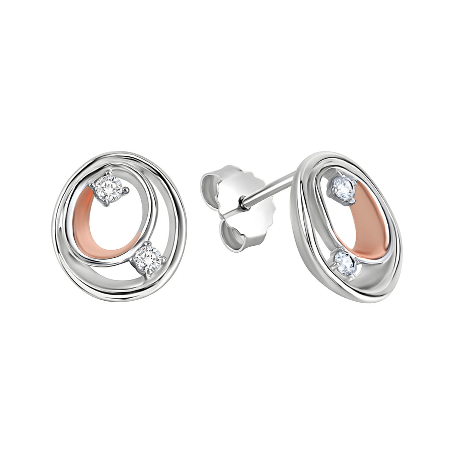 Ohrstecker 925/- Sterling Silber rhodiniert und rosé vergoldet Zirkonia