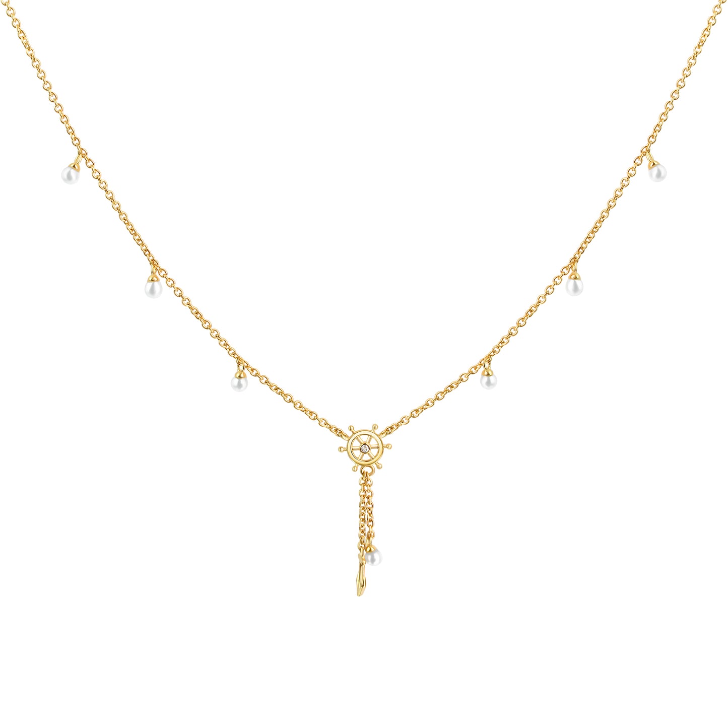 Kette 925/- Sterling Silber vergoldet Perle und Zirkonia
