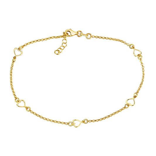 Fusskette 925/- Sterling Silber vergoldet Herzen