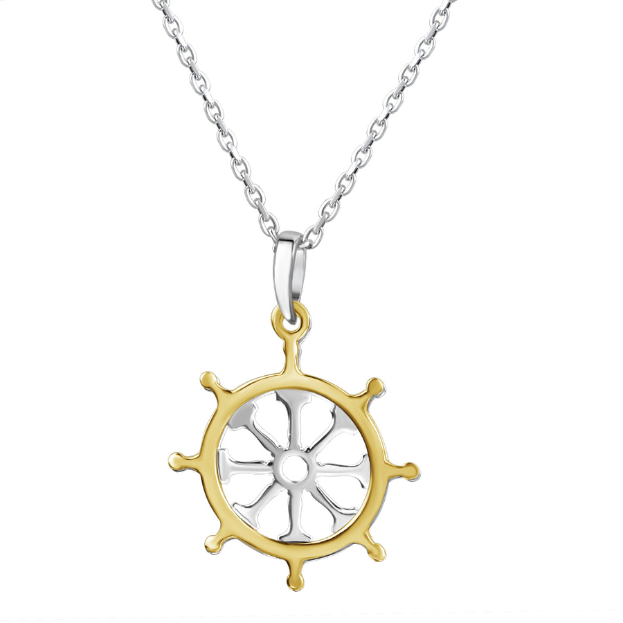 Anhänger mit Kette 925/- Sterling Silber rhodiniert teils vergoldet Steuerrad