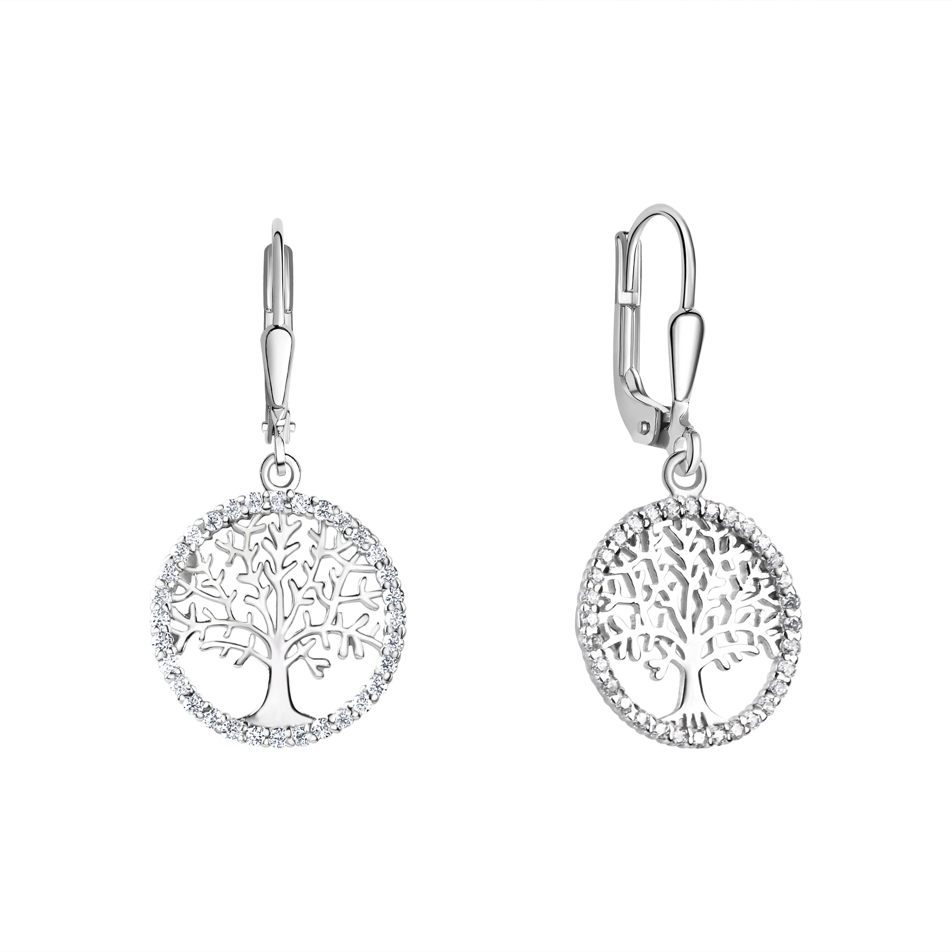 Ohrhänger 925/- Sterling Silber rhodiniert Lebensbaum Zirkonia