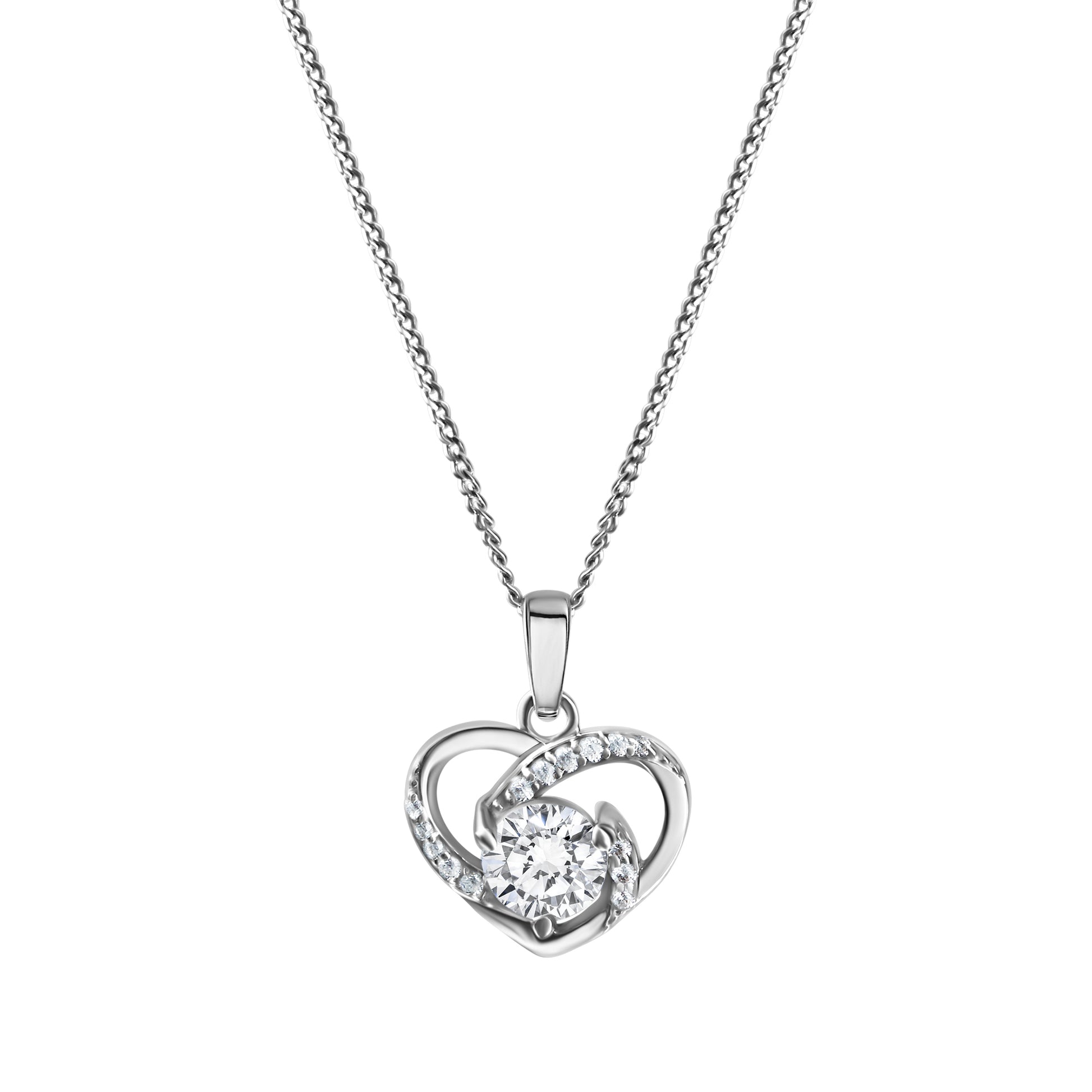 Anhänger mit Kette 925/- Sterling Silber rhodiniert Herz Zirkonia