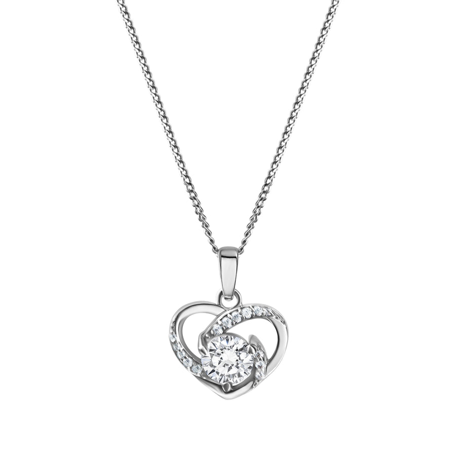 Anhänger mit Kette 925/- Sterling Silber rhodiniert Herz Zirkonia