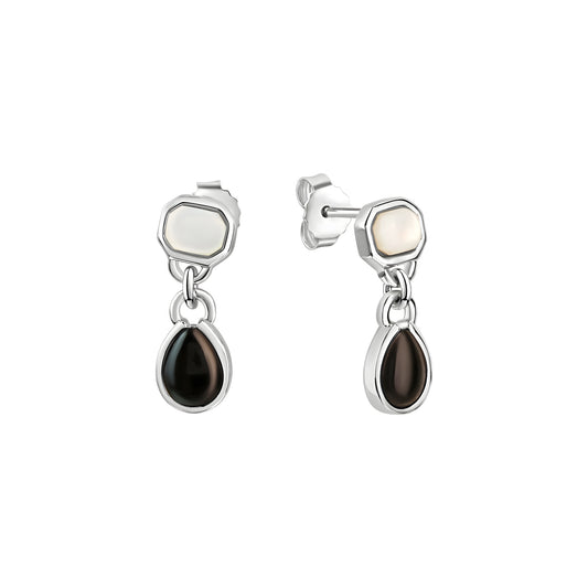 Ohrstecker 925/- Sterling Silber rhodiniert Perlmutt und Onyx
