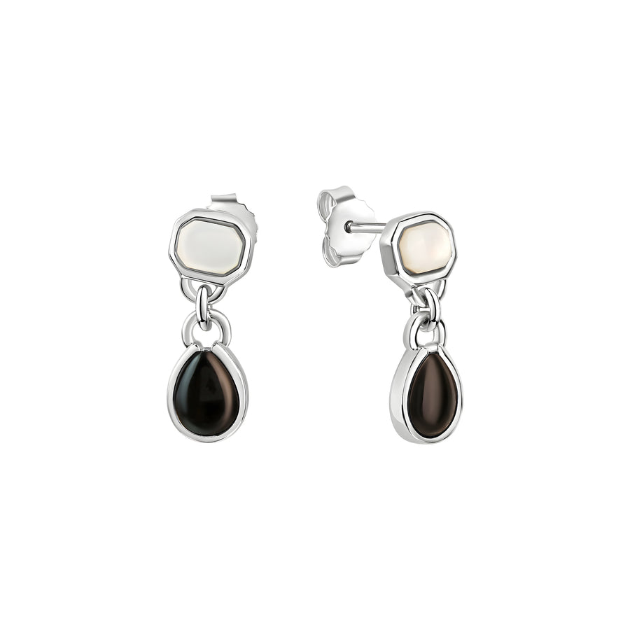Ohrstecker 925/- Sterling Silber rhodiniert Perlmutt und Onyx