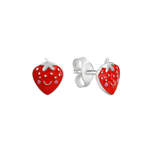 Ohrstecker 925/- Sterling Silber rhodiniert Erdbeeren Lack