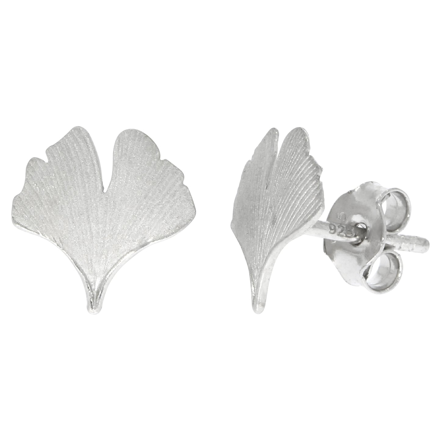 Ohrstecker 925/- Sterling Silber rhodiniert matt Gingko