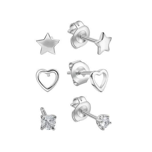 Ohrstecker 925/- Sterling Silber rhodiniert 3-teiliges Set