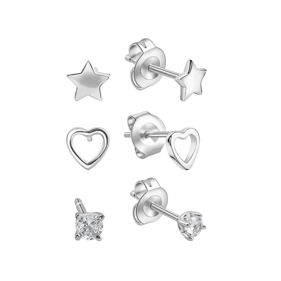 Ohrstecker 925/- Sterling Silber rhodiniert 3-teiliges Set