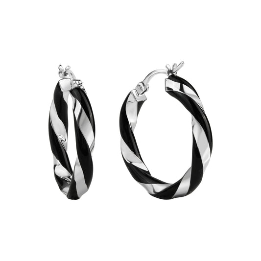 Creolen 925/- Sterling Silber rhodiniert schwarzer Lack 27mm