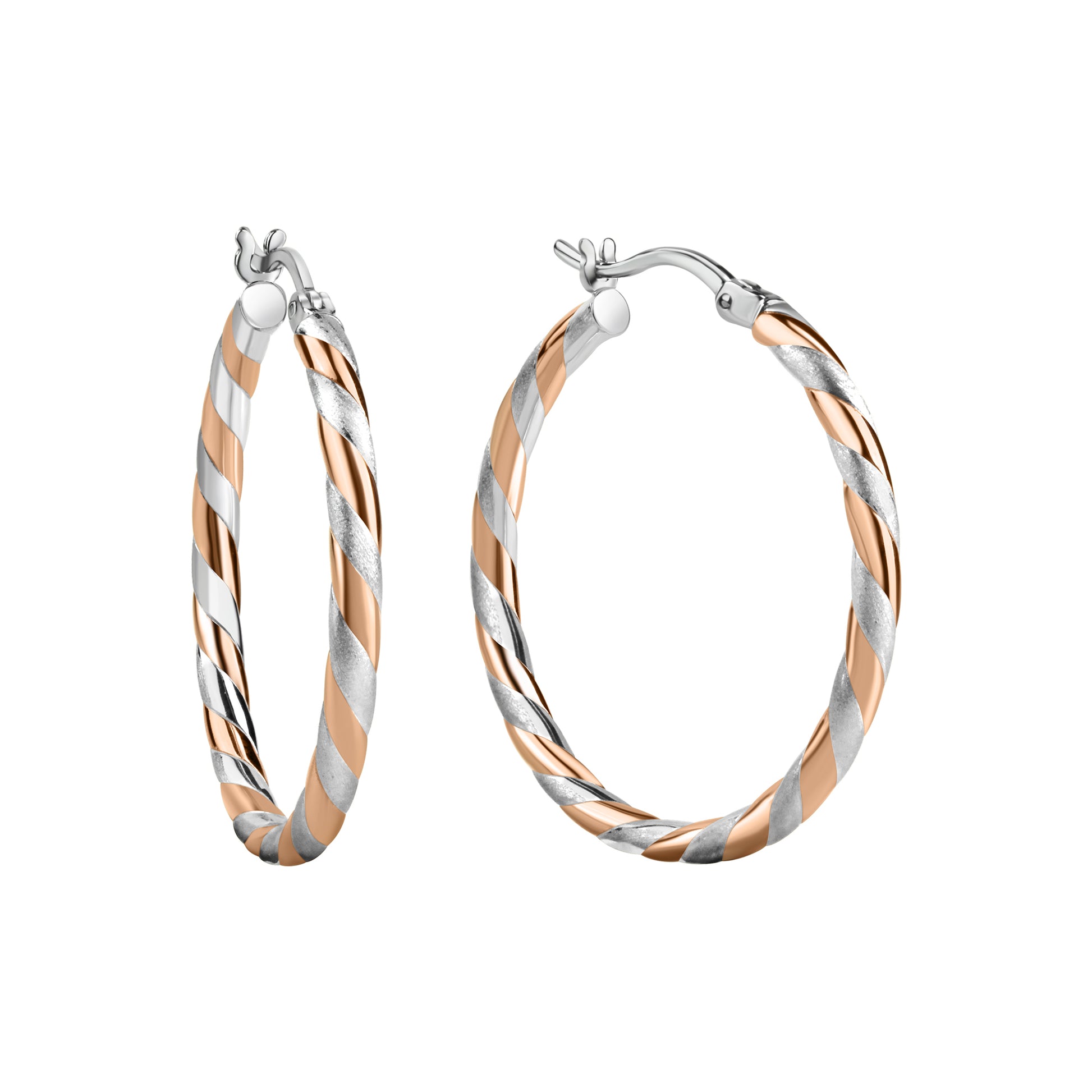 Creolen 925/- Sterling Silber rhodiniert teils rosé vergoldet 30mm 2,5mm