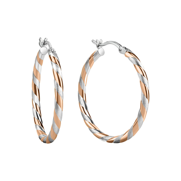 Creolen 925/- Sterling Silber rhodiniert teils rosé vergoldet 30mm 2,5mm