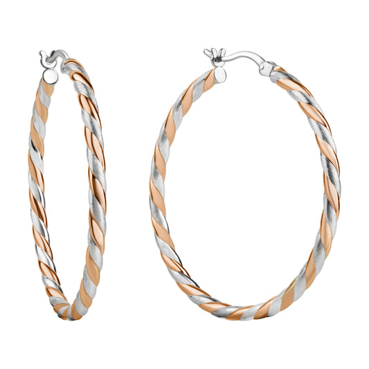 Creolen 925/- Sterling Silber rhodiniert teils rosé vergoldet 40mm 2,5mm