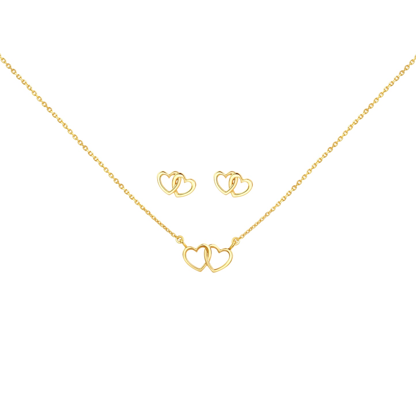 Set Anhänger/Kette und Ohrstecker 925/- Sterling Silber vergoldet Doppelherz