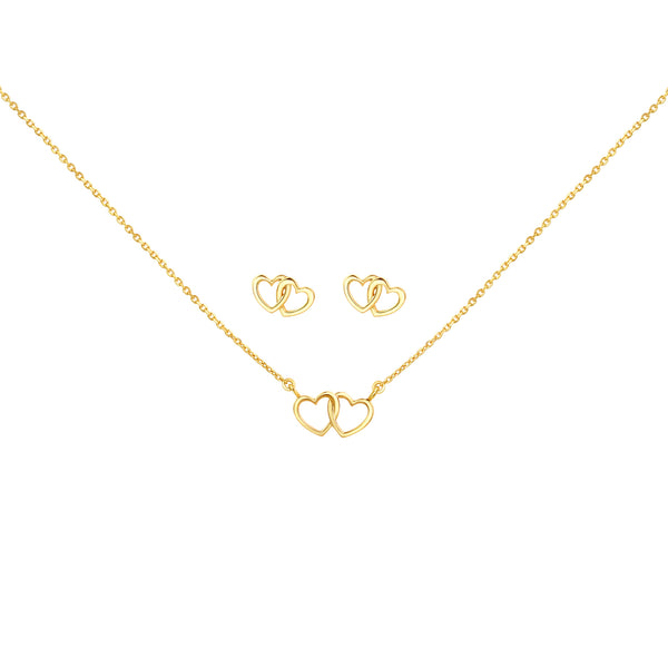 Set Anhänger/Kette und Ohrstecker 925/- Sterling Silber vergoldet Doppelherz
