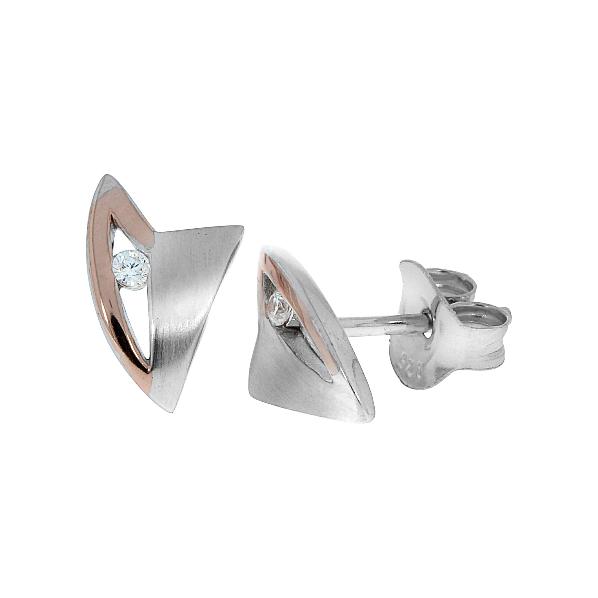 Ohrringe Silber 925 zweifarbig mit Zirkonia weiß
