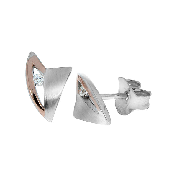 Ohrringe Silber 925 zweifarbig mit Zirkonia weiß
