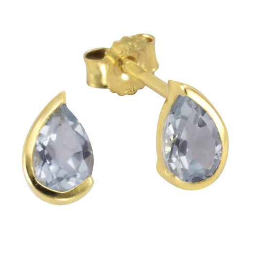 Ohrstecker 333/- Gelbgold mit Blautopas