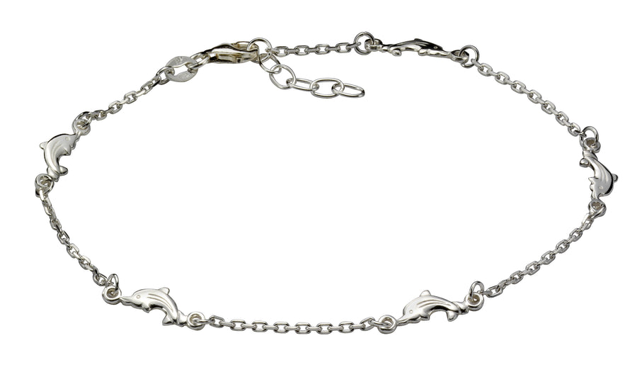 Fusskette 925 Silber rhodiniert Motiv Delfine