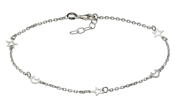 Fusskette 925 Sterling Silber Motiv Sterne Mond