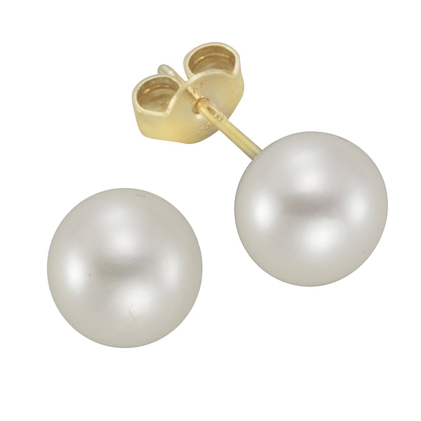 Ohrstecker 333 Gold Perlen weiß 7-7,5mm
