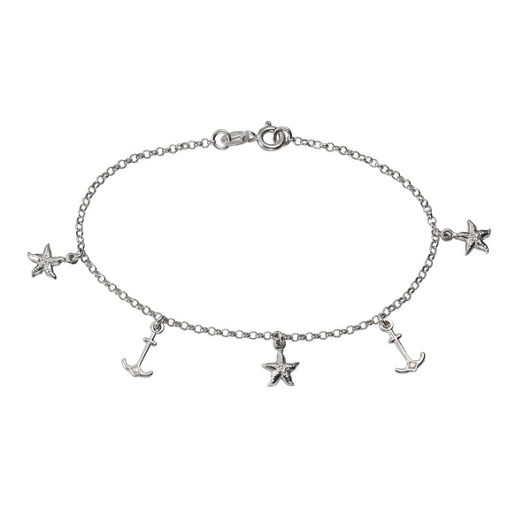 Armband 925 Silber rhodiniert Anker Seestern