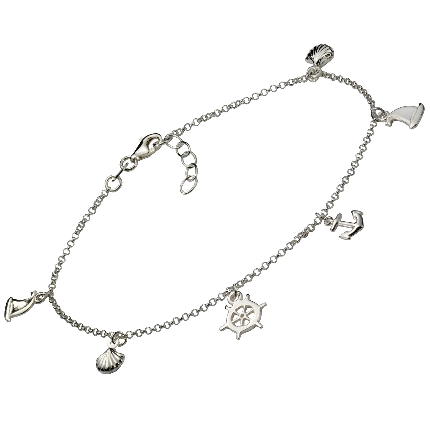 Fußkette 925 Sterling Silber rhodiniert maritime Motive