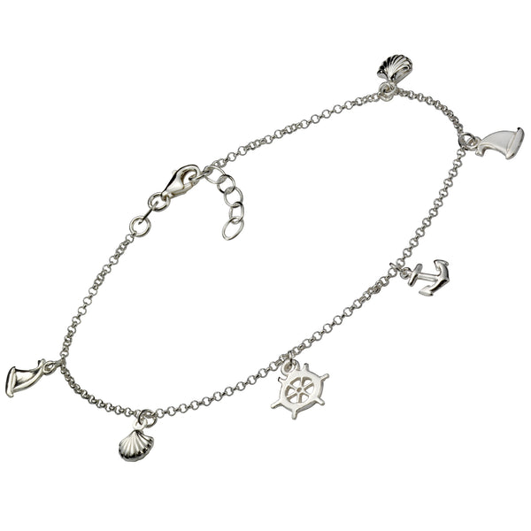 Fußkette 925 Sterling Silber rhodiniert maritime Motive
