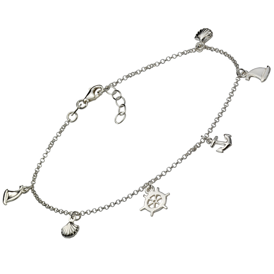 Fußkette 925 Sterling Silber rhodiniert maritime Motive