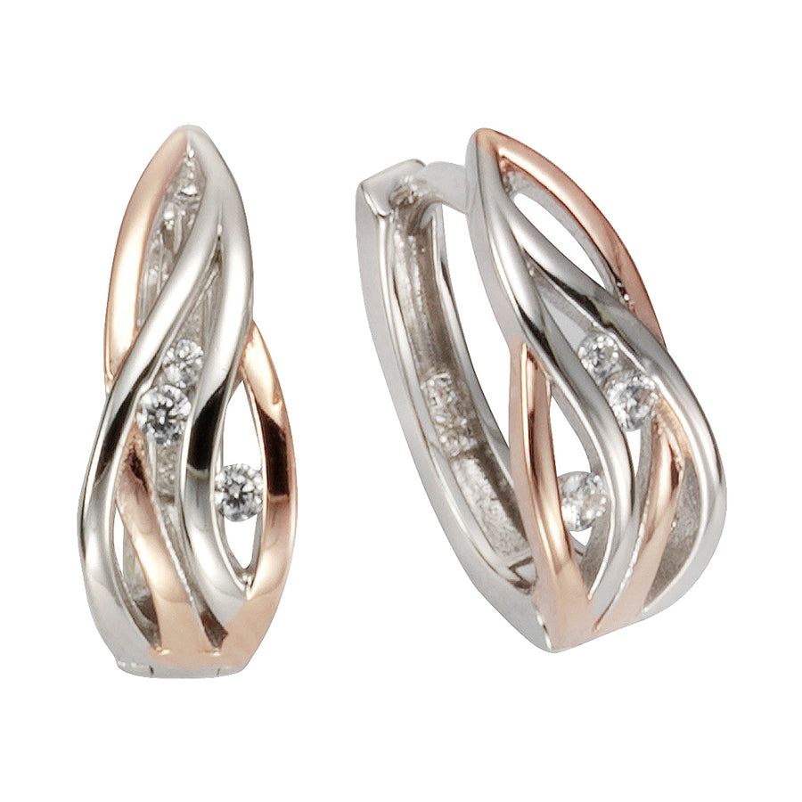 Ohrringe Silber 925 zweifarbig 6x Zirkonia weiß