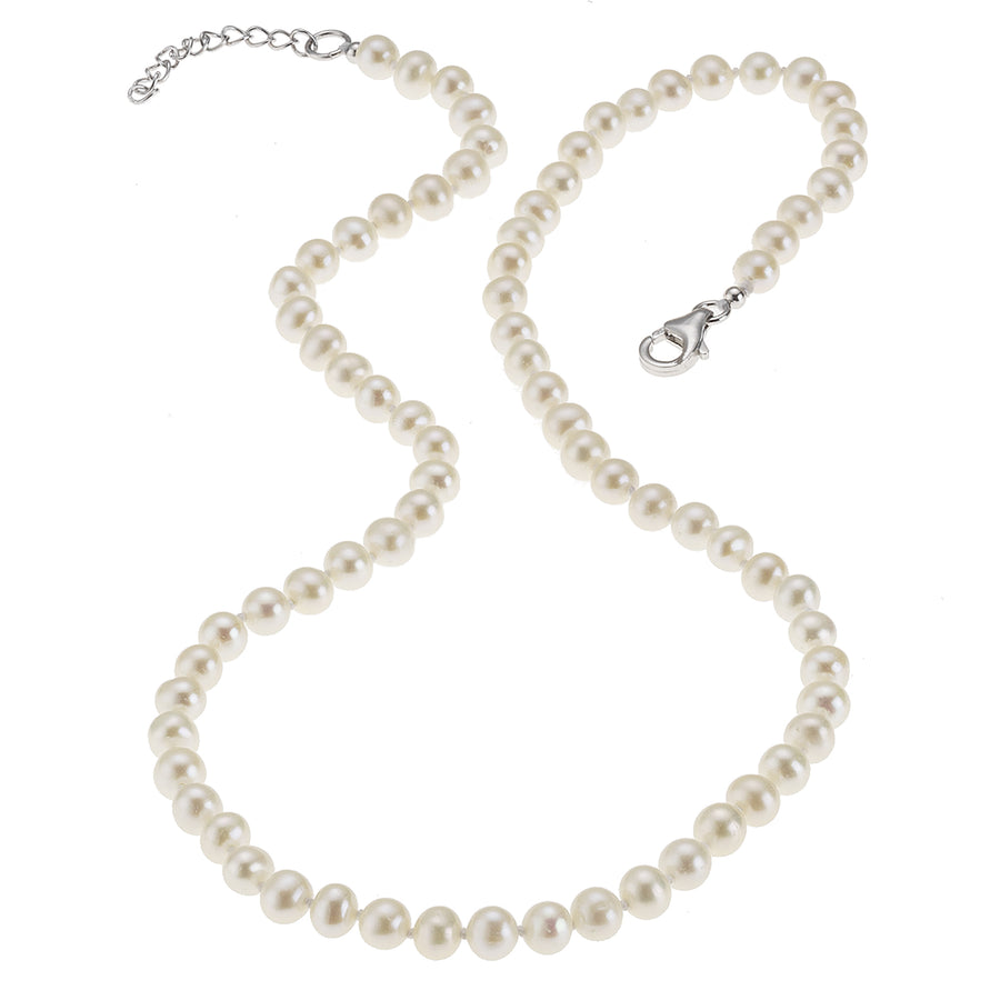 Collier 925 Silber rhodiniert mit Süßwasserzuchtperlen in weiß