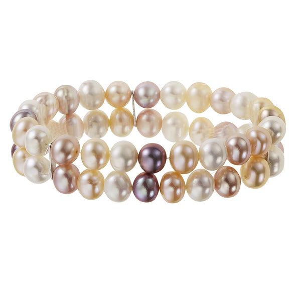 Armband Süßwasserzuchtperlen mehrfarbig 8mm zweireihig