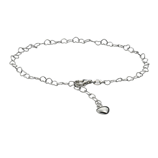 Fusskette Silber 925 mit Herz-Motiv 23-26cm