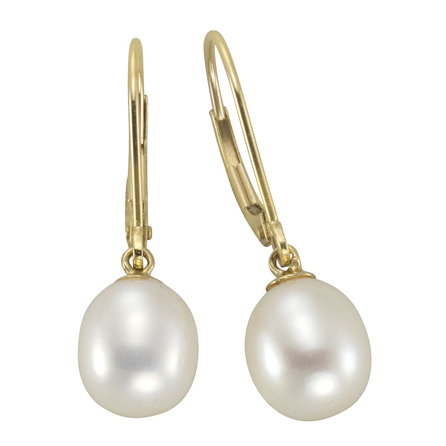 Ohrhänger 585 Gold Perle weiß 8-8,5mm