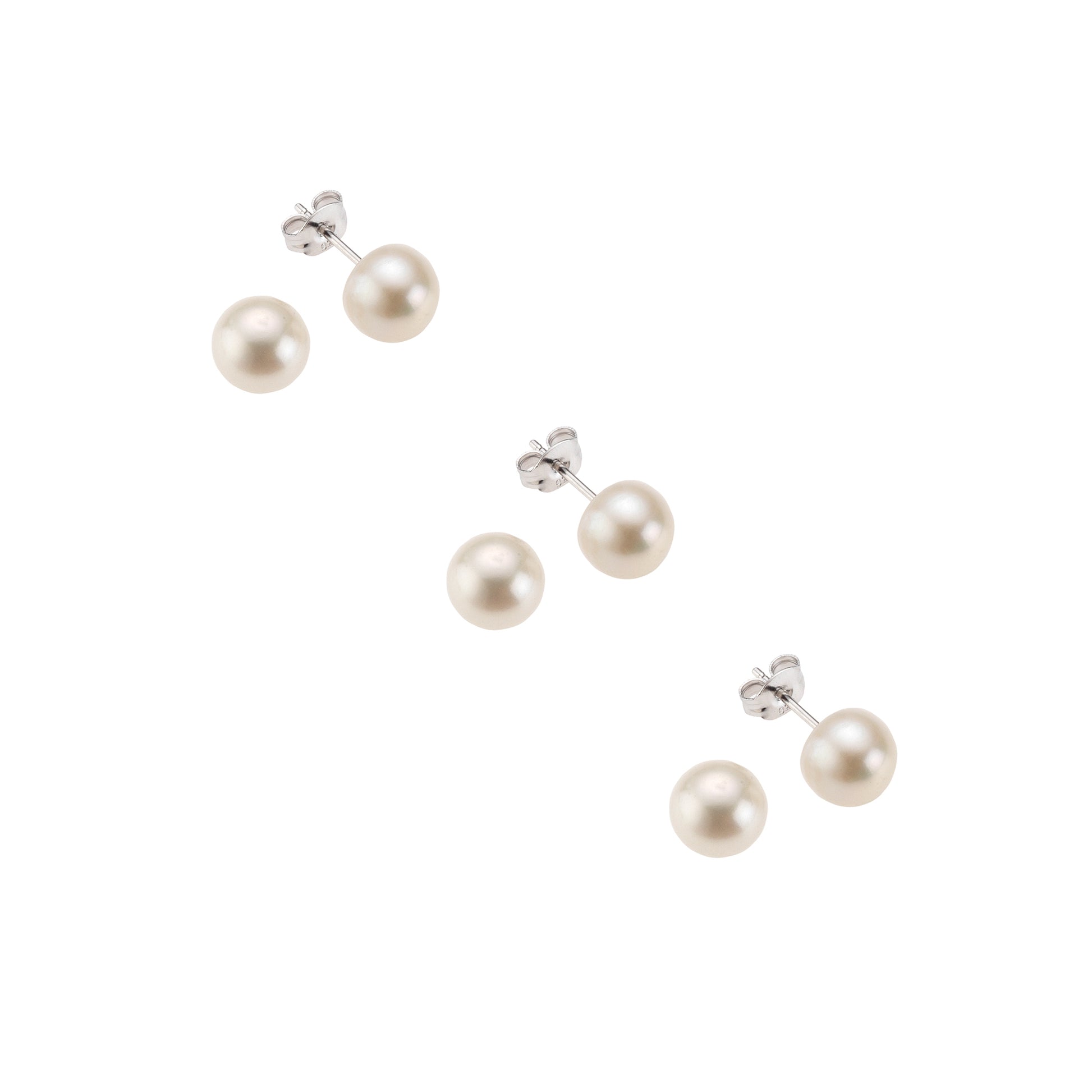 Ohrstecker 3er-Set 925 Silber rhodiniert Süßwasserzuchtperlen weiß 4mm