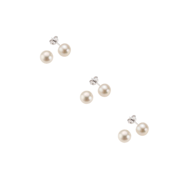 Ohrstecker 3er-Set 925 Silber Perlen weiß 3mm